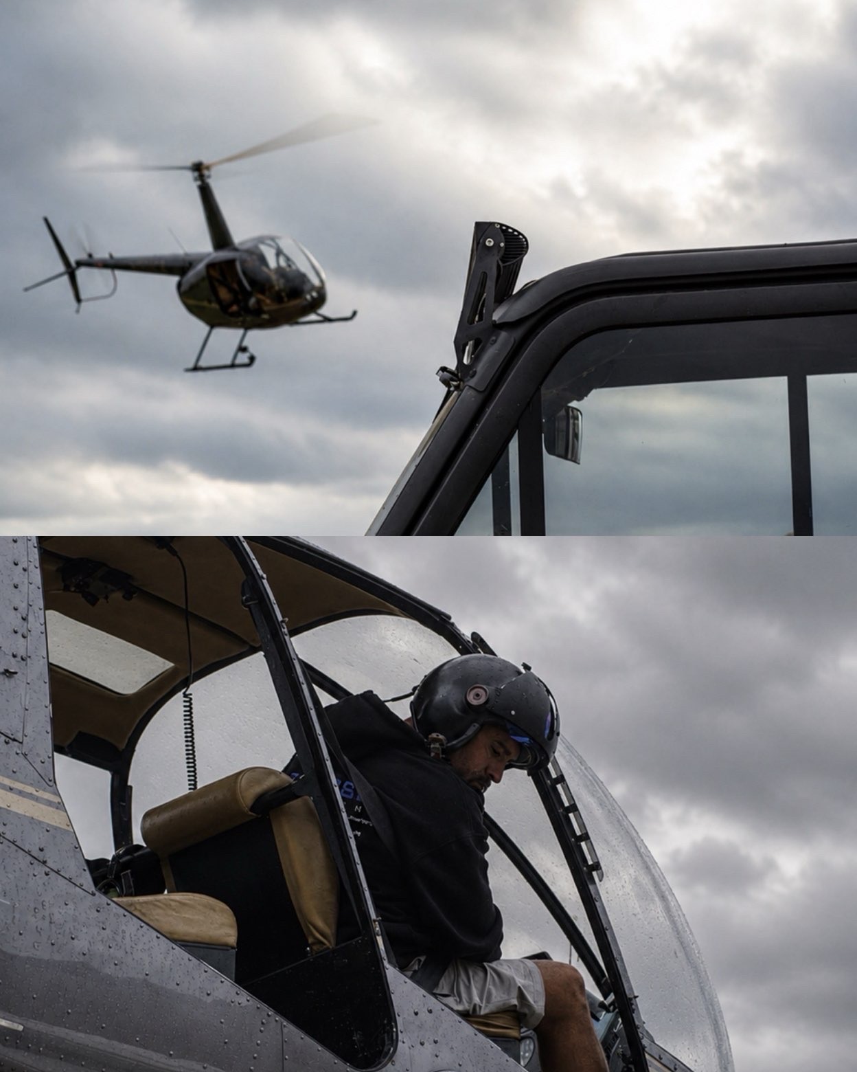 Helicopter inbound while the pilot preps in the cockpit